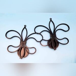 TWO Metal~Fleur de Lis~Wall Mounted Candle Sconce Holders